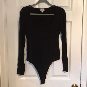 Socialite Black Long Sleeve Square Neck Bodysuit